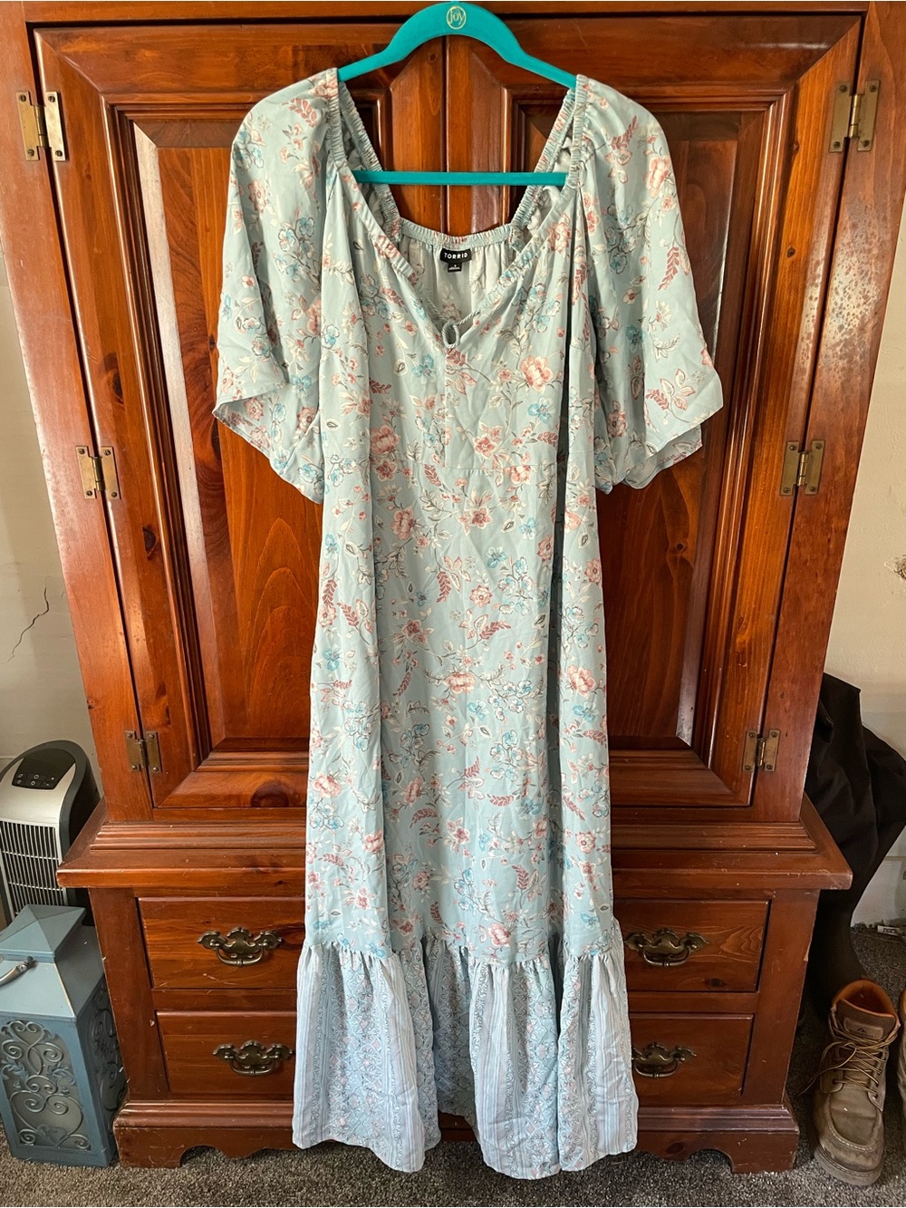 torrid Light Blue Floral Tiered Maxi Dress with Flutter Sleeves
